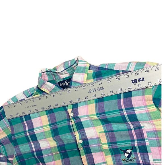 Ralph Lauren Shirt Mens M Colorful Madras Vintage Button Down Crest Golf Pocket - Picture 6 of 10
